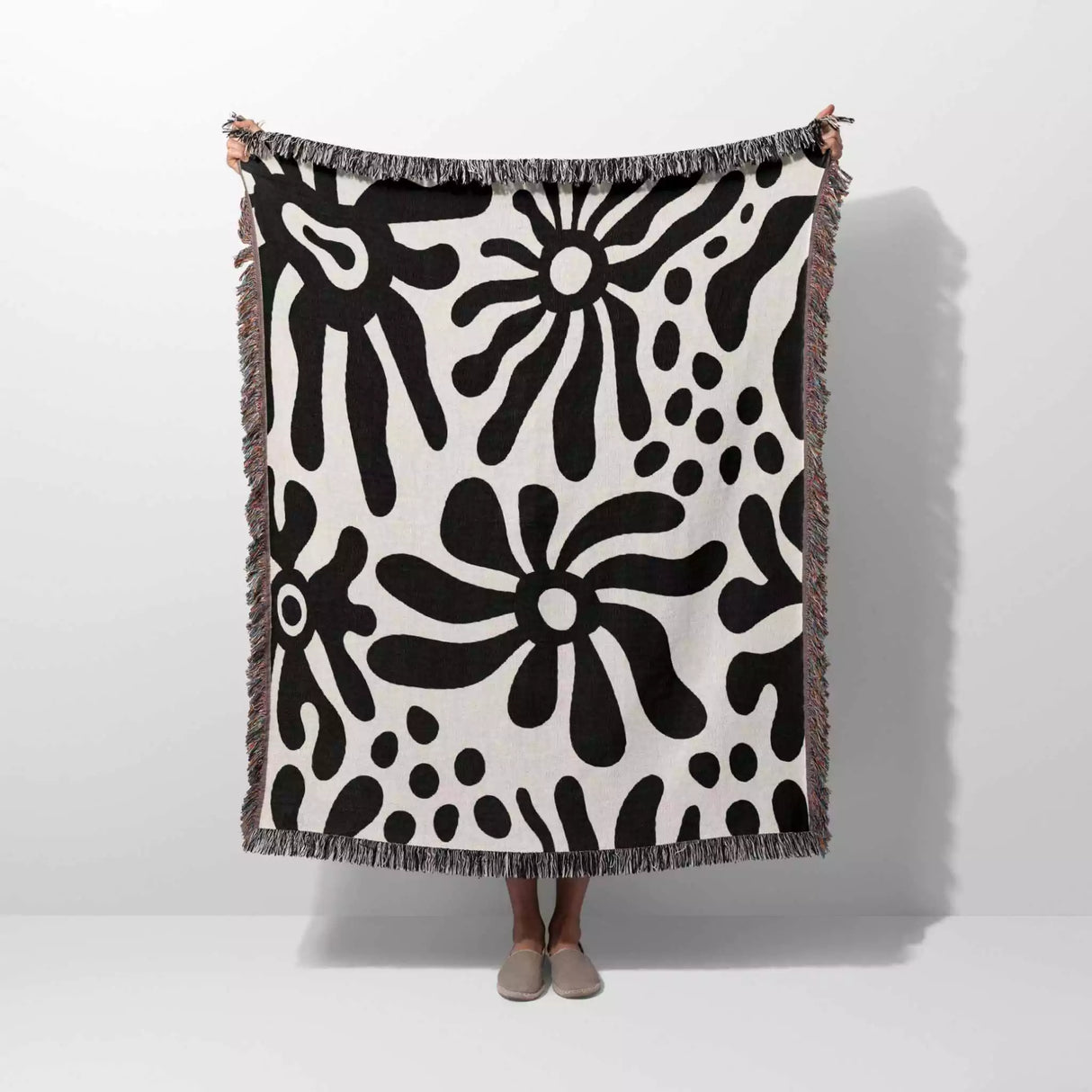 Groovy Corals Black and White Woven Throw Blanket and Tapestry - DesignerOllie.com