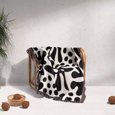 Groovy Corals Black and White Woven Throw Blanket and Tapestry - DesignerOllie.com