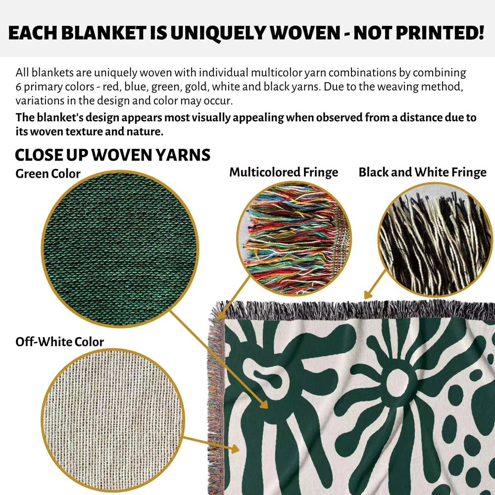 Groovy Corals Forest Green Woven Throw Blanket and Tapestry - DesignerOllie.com