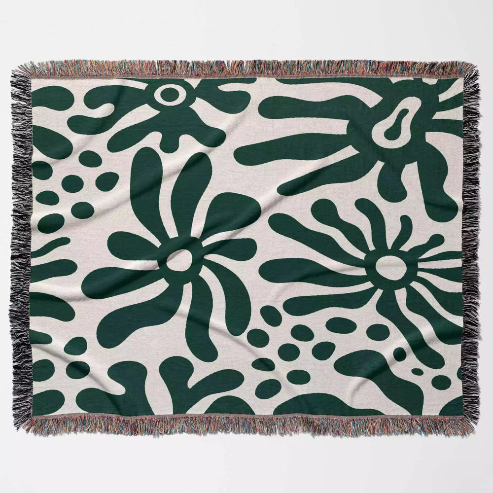 Groovy Corals Forest Green Woven Throw Blanket and Tapestry - DesignerOllie.com