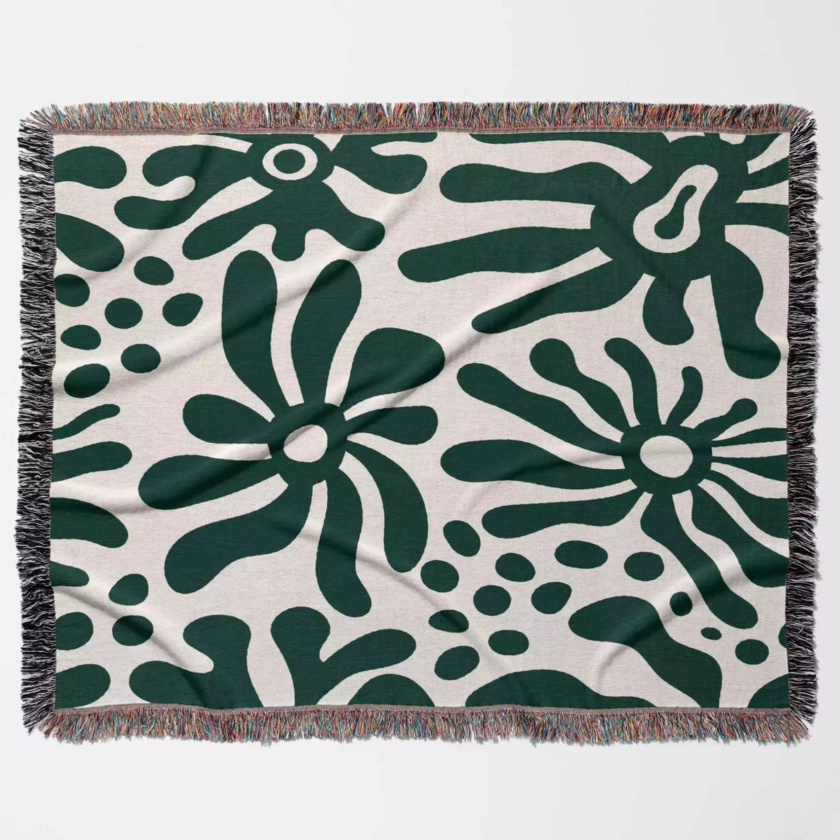 Groovy Corals Forest Green Woven Throw Blanket and Tapestry - DesignerOllie.com
