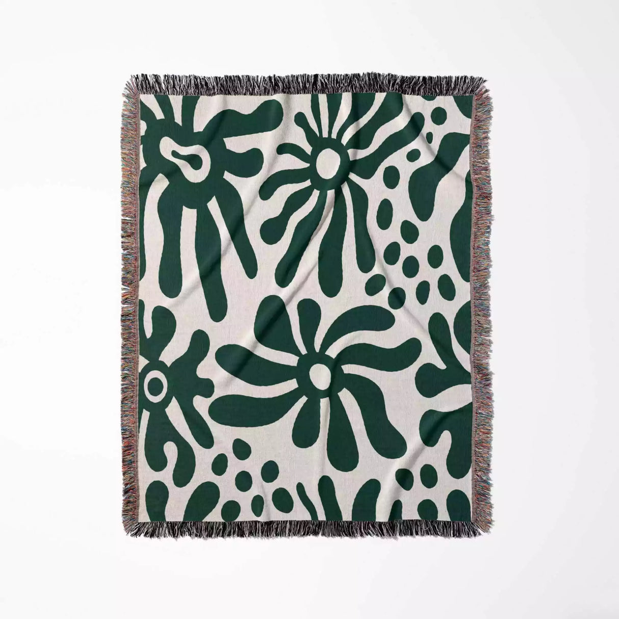 Groovy Corals Forest Green Woven Throw Blanket and Tapestry - DesignerOllie.com