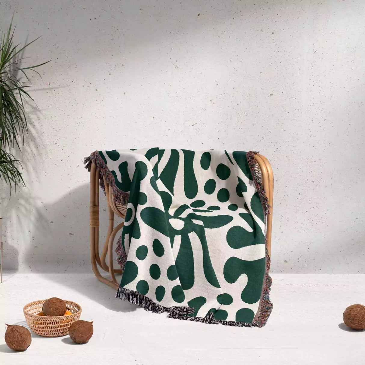 Groovy Corals Forest Green Woven Throw Blanket and Tapestry - DesignerOllie.com