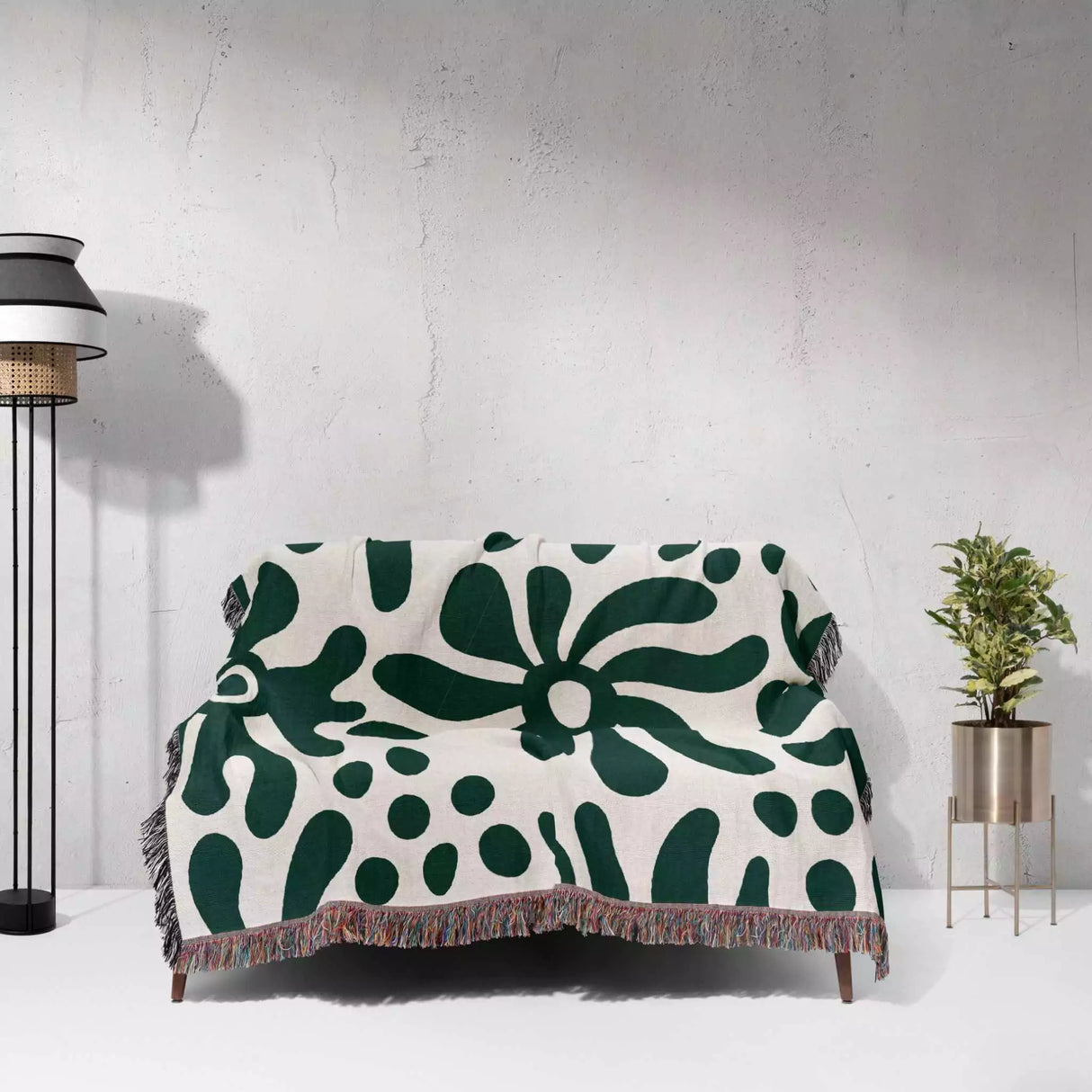 Groovy Corals Forest Green Woven Throw Blanket and Tapestry - DesignerOllie.com