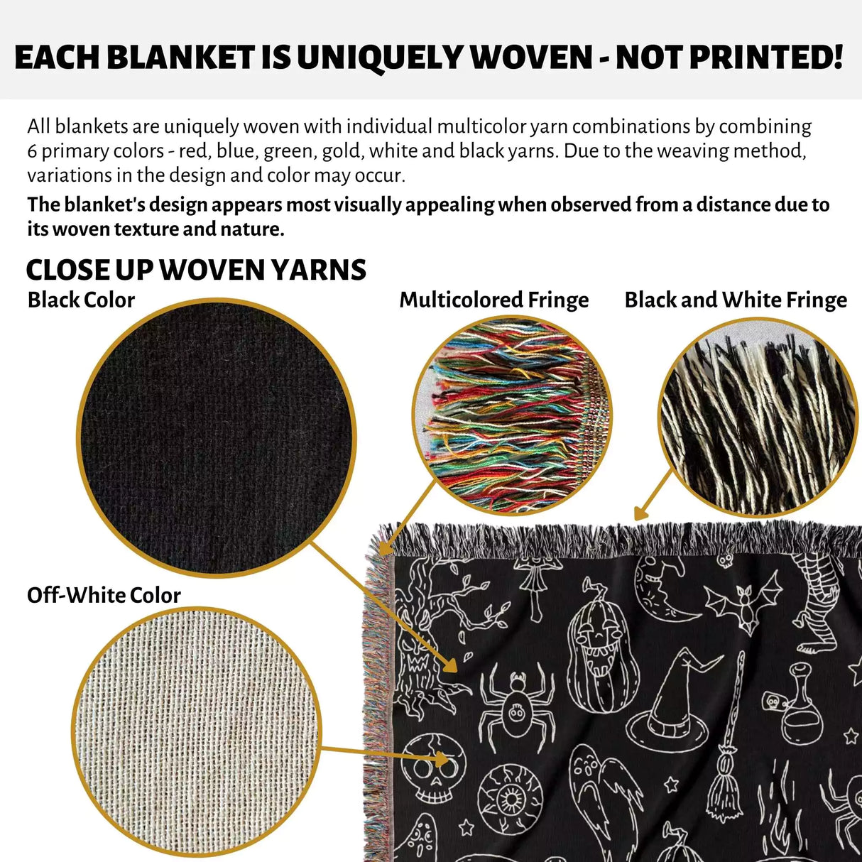 Halloween Spooky Line Art Black White Woven Throw Blanket and Tapestry - DesignerOllie.com