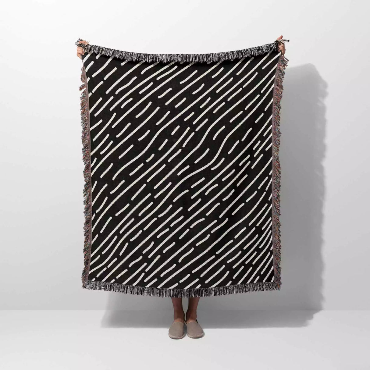 Hand Drawn Lines Black and White Monochrome Woven Throw Blanket and Tapestry - DesignerOllie.com