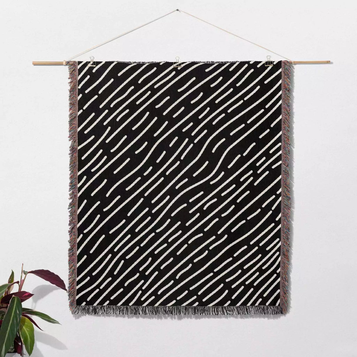 Hand Drawn Lines Black and White Monochrome Woven Throw Blanket and Tapestry - DesignerOllie.com