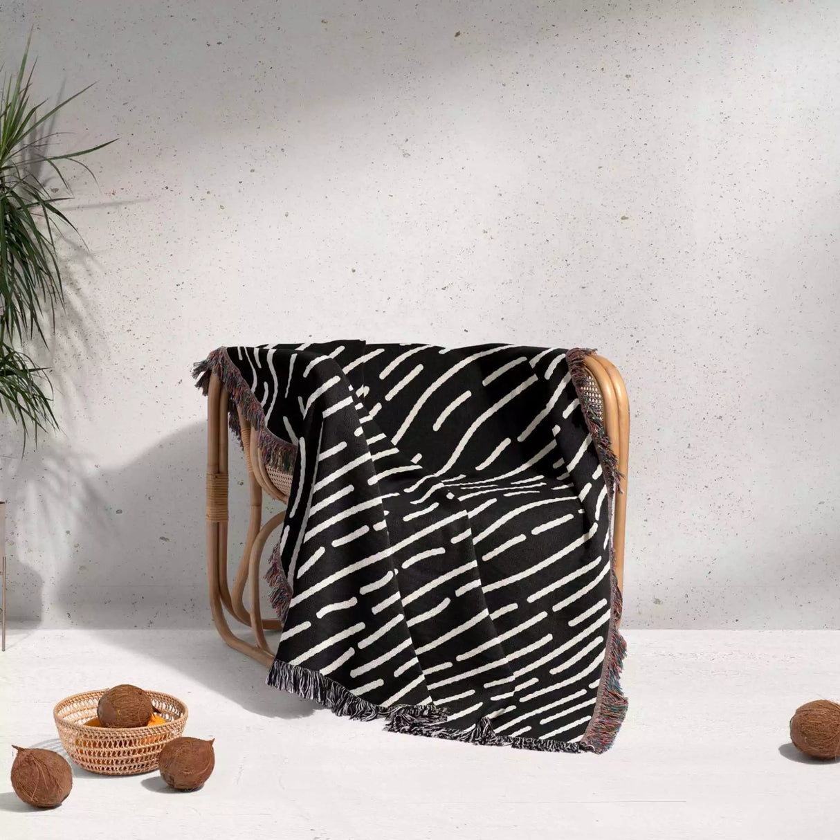 Hand Drawn Lines Black and White Monochrome Woven Throw Blanket and Tapestry - DesignerOllie.com