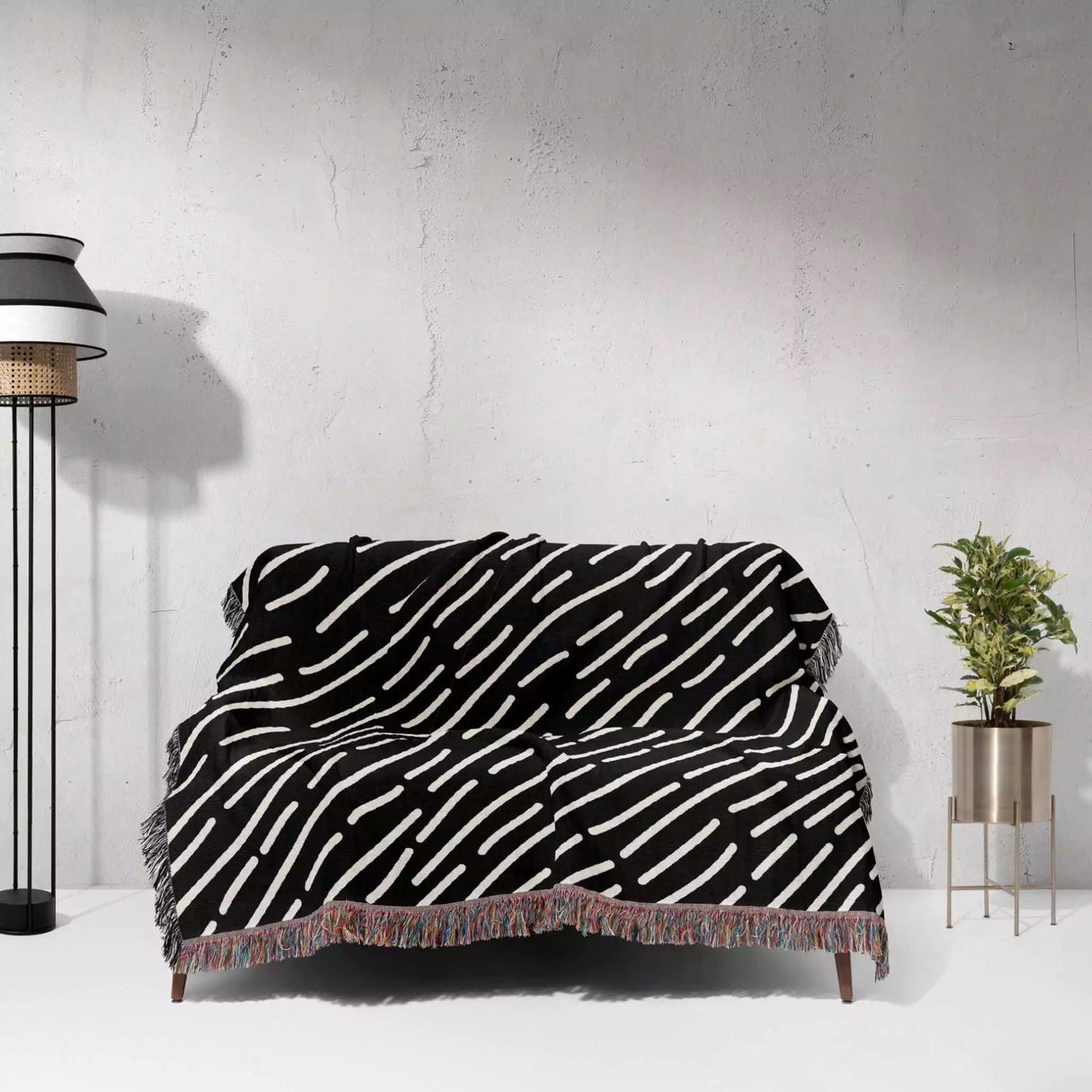 Hand Drawn Lines Black and White Monochrome Woven Throw Blanket and Tapestry - DesignerOllie.com