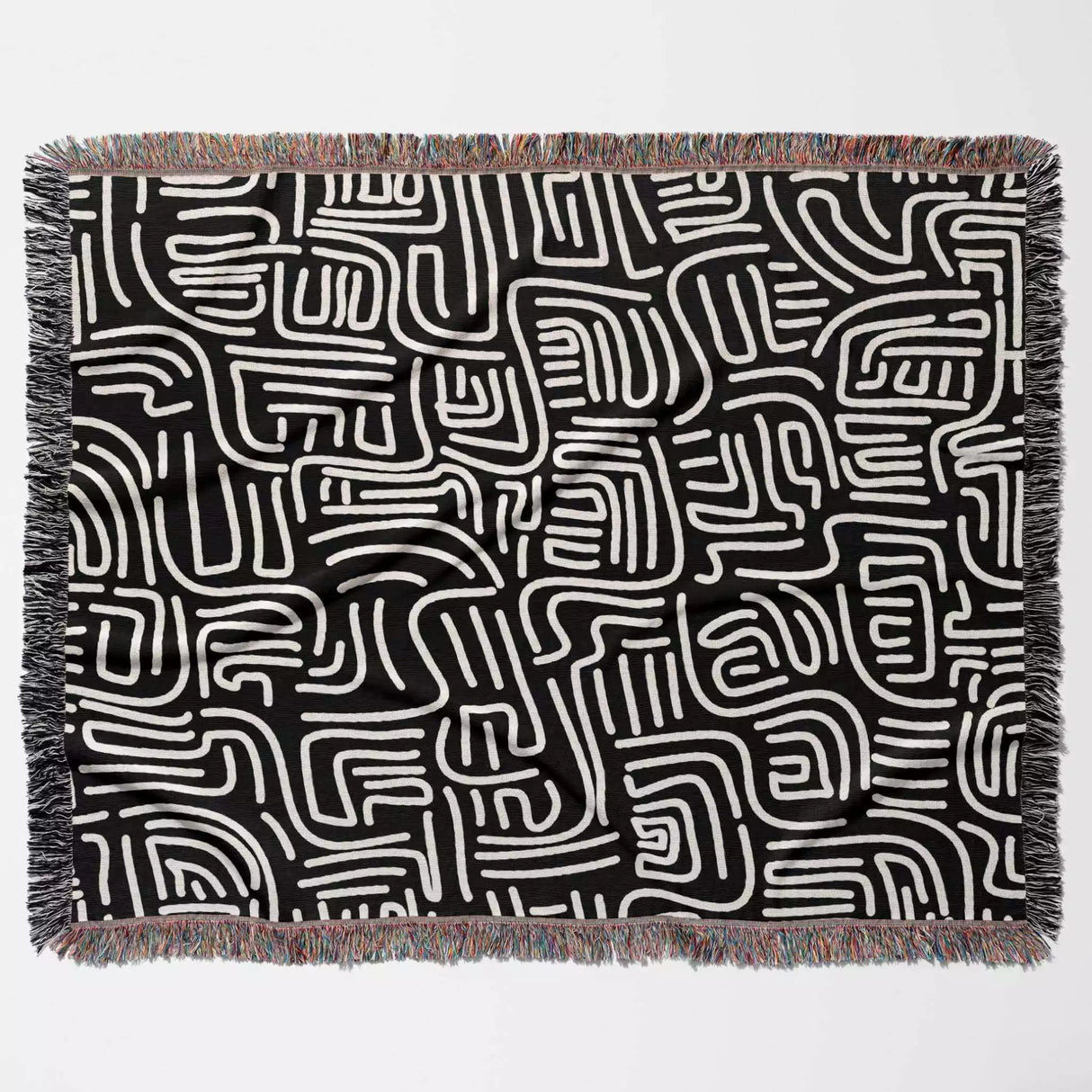 Hand Drawn Lines Black and White Woven Throw Blanket and Tapestry - DesignerOllie.com