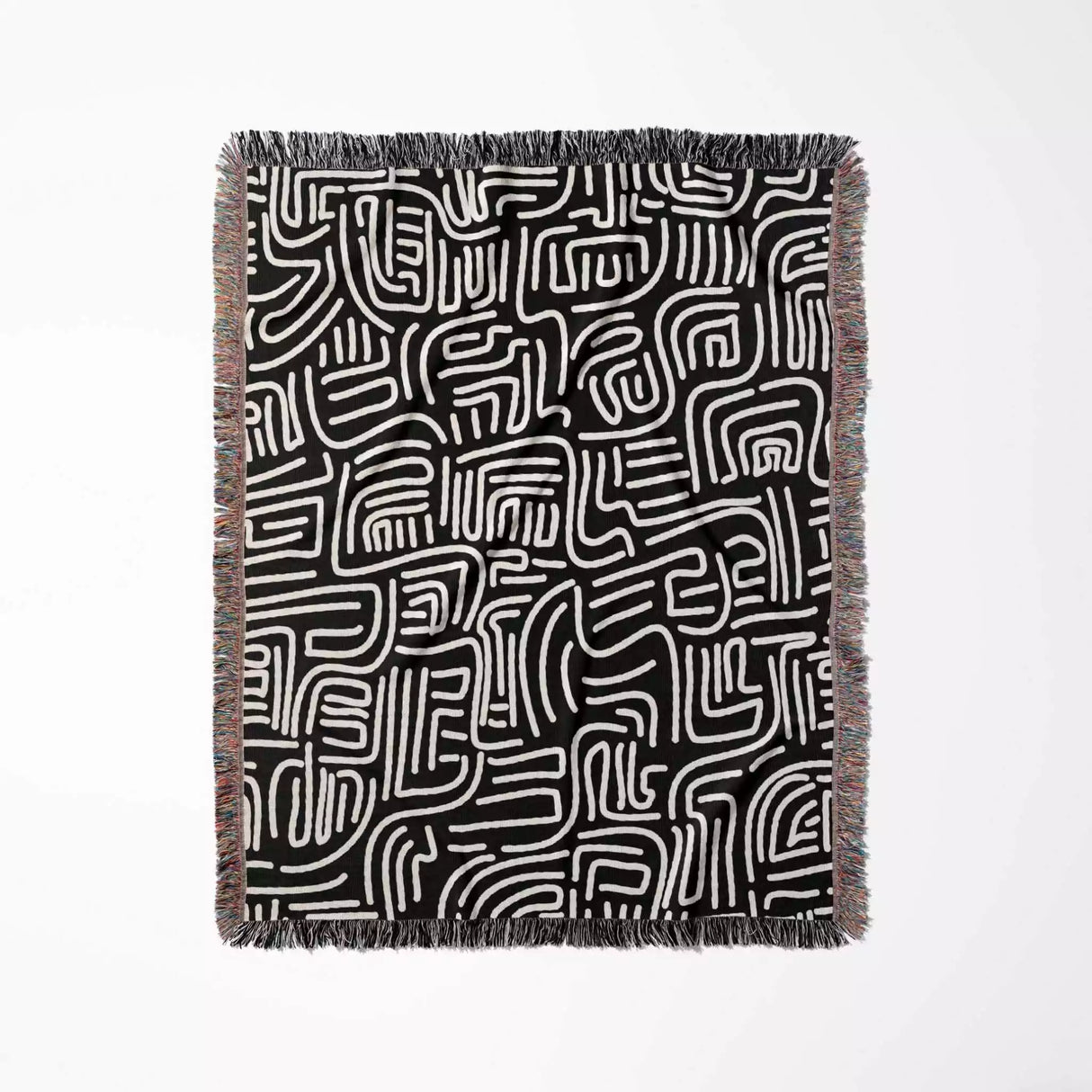 Hand Drawn Lines Black and White Woven Throw Blanket and Tapestry - DesignerOllie.com