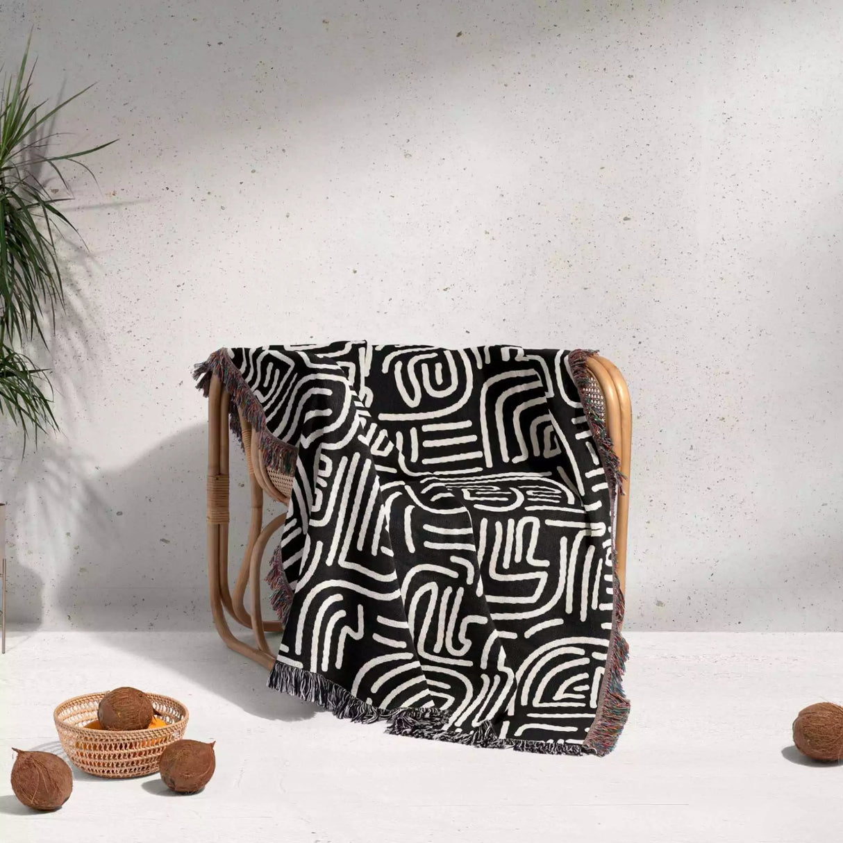 Hand Drawn Lines Black and White Woven Throw Blanket and Tapestry - DesignerOllie.com