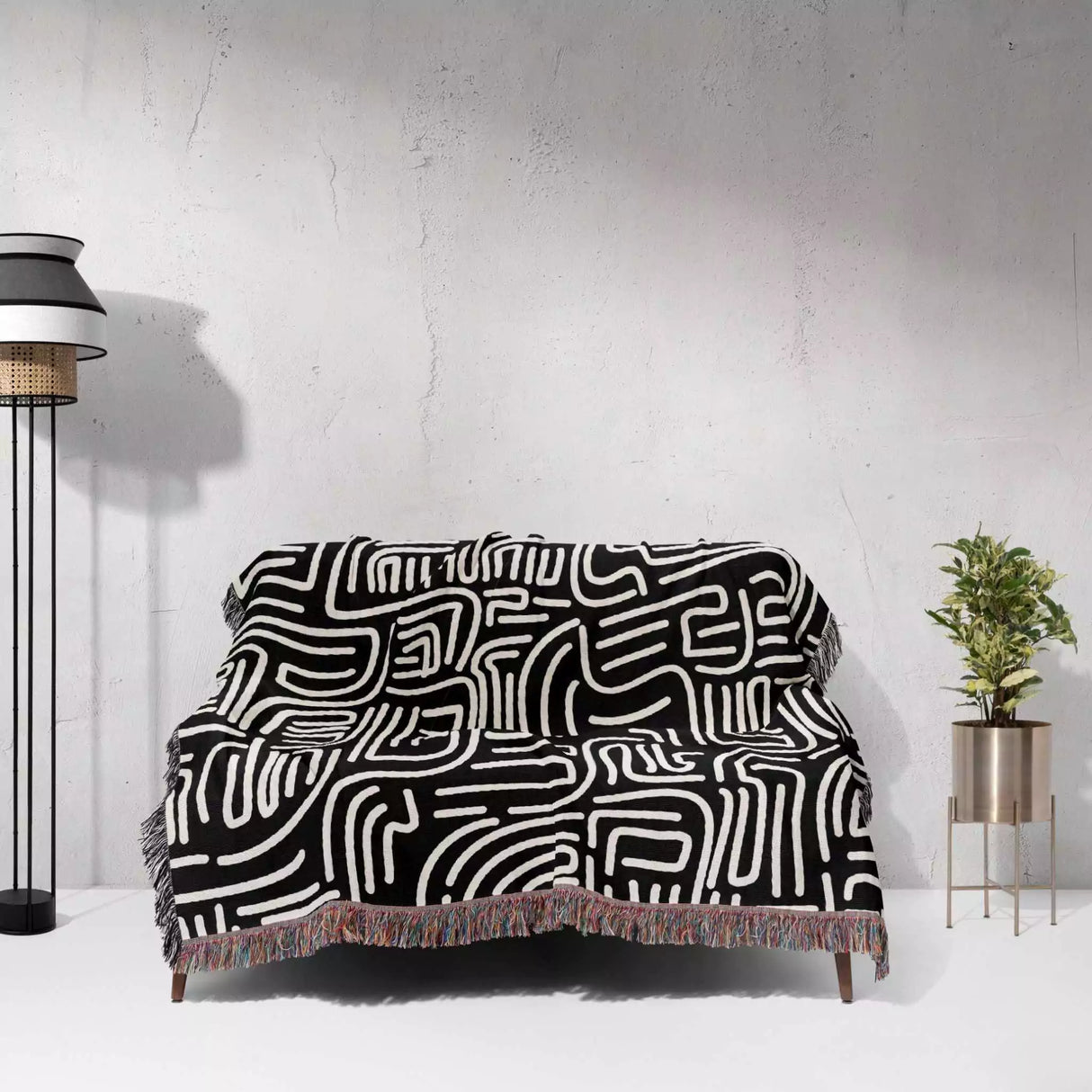Hand Drawn Lines Black and White Woven Throw Blanket and Tapestry - DesignerOllie.com