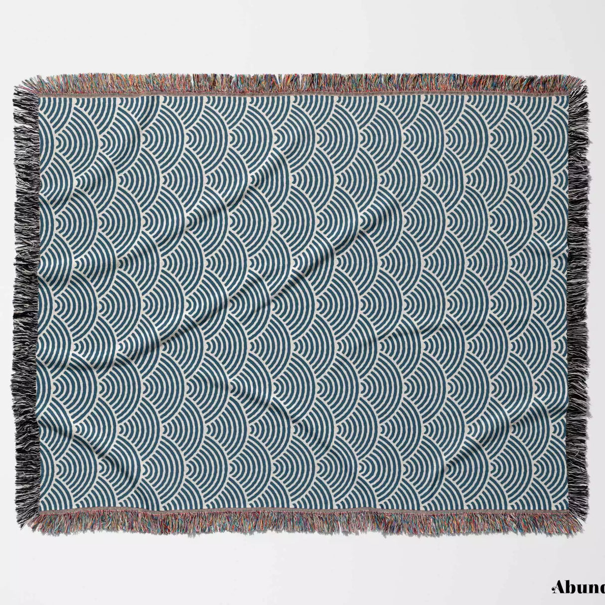Japanese Wave Blue Pattern Woven Throw Blanket and Tapestry - DesignerOllie.com