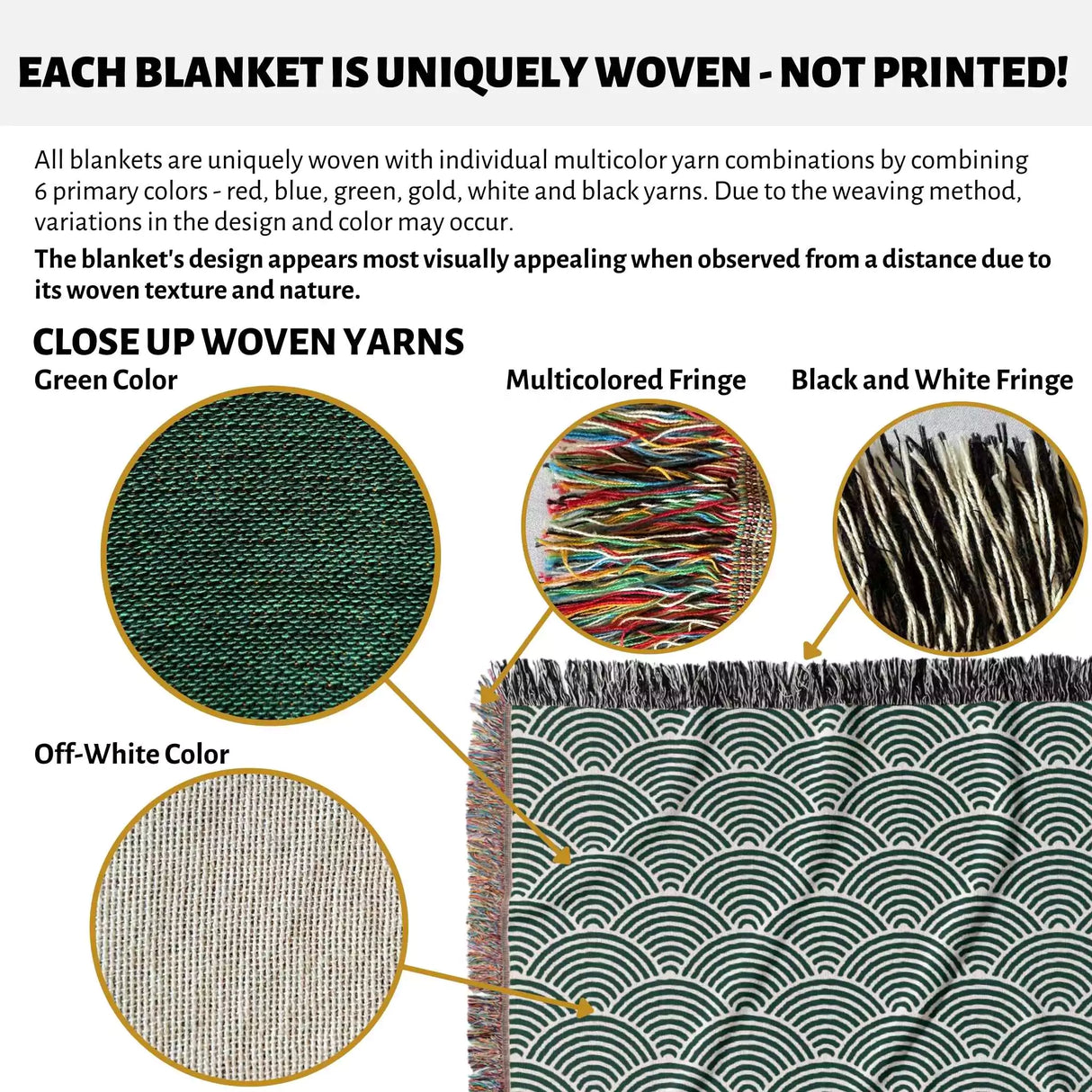 Japanese Wave Forest Green Pattern Woven Throw Blanket and Tapestry - DesignerOllie.com