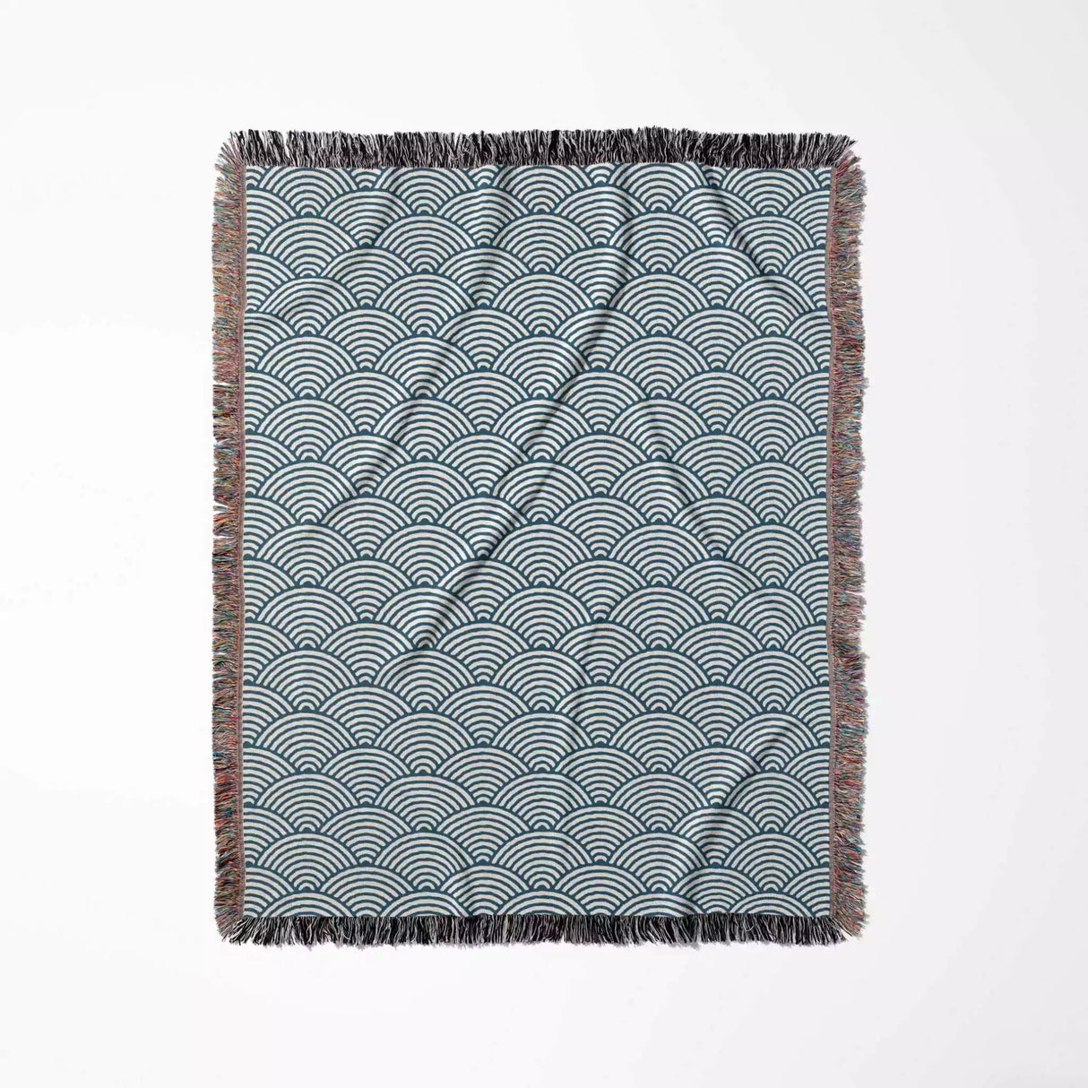 Japanese Wave Pattern Blue Woven Throw Blanket and Tapestry - DesignerOllie.com