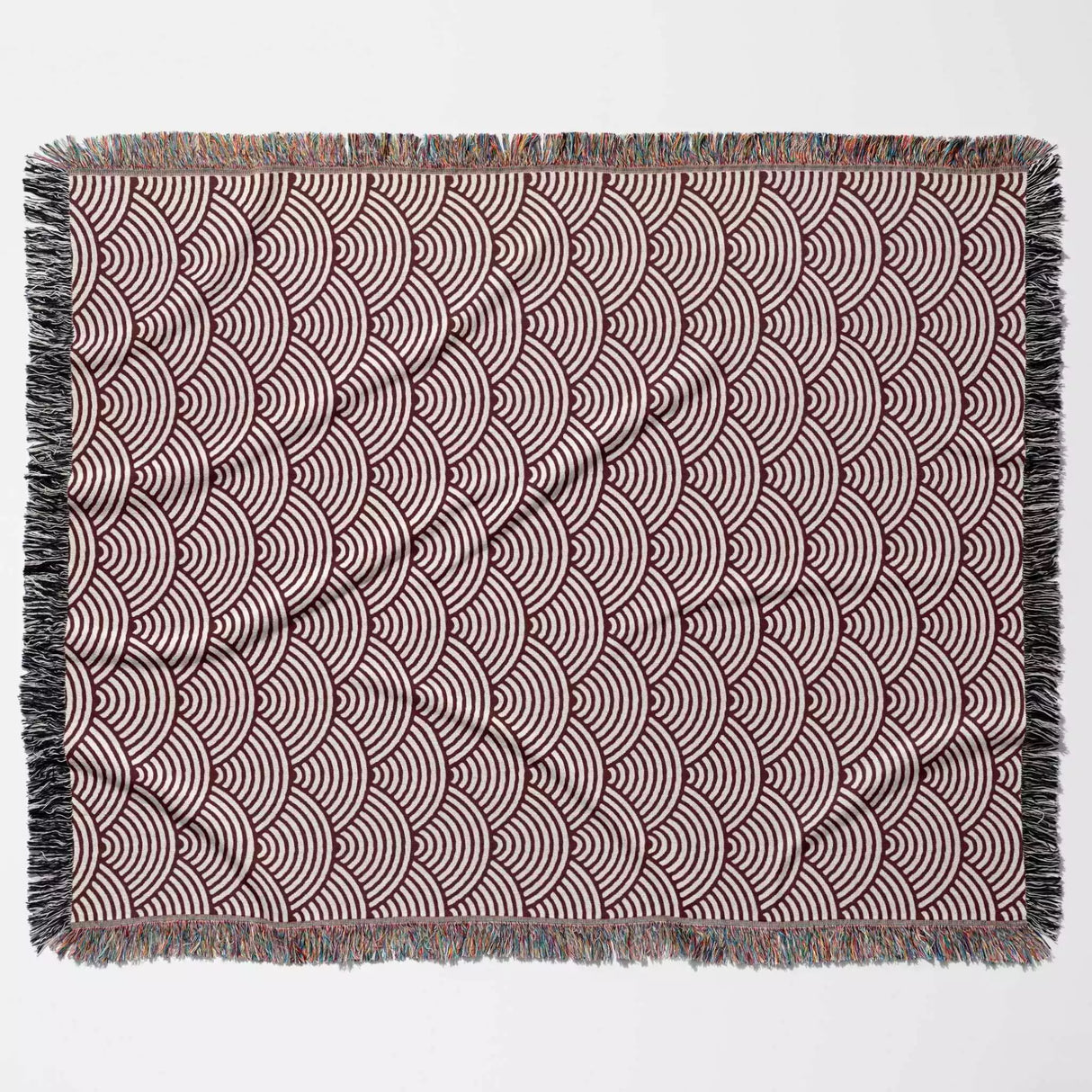 Japanese Wave Pattern Red Woven Throw Blanket and Tapestry - DesignerOllie.com