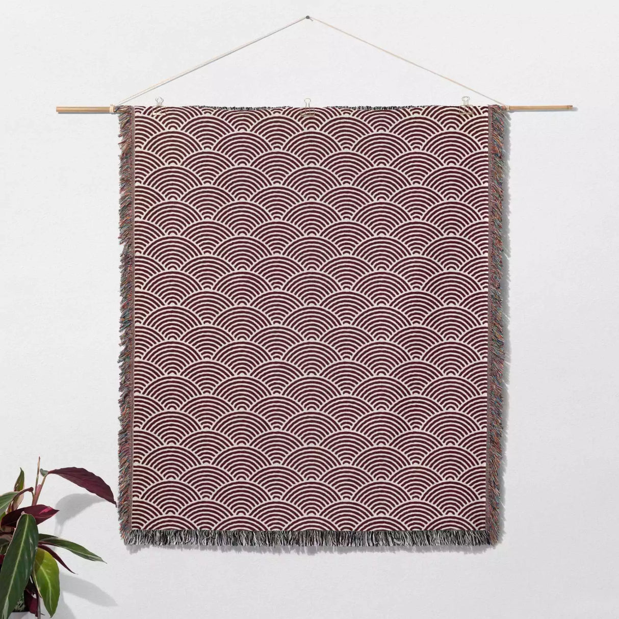 Japanese Wave Red Pattern Woven Throw Blanket and Tapestry - DesignerOllie.com
