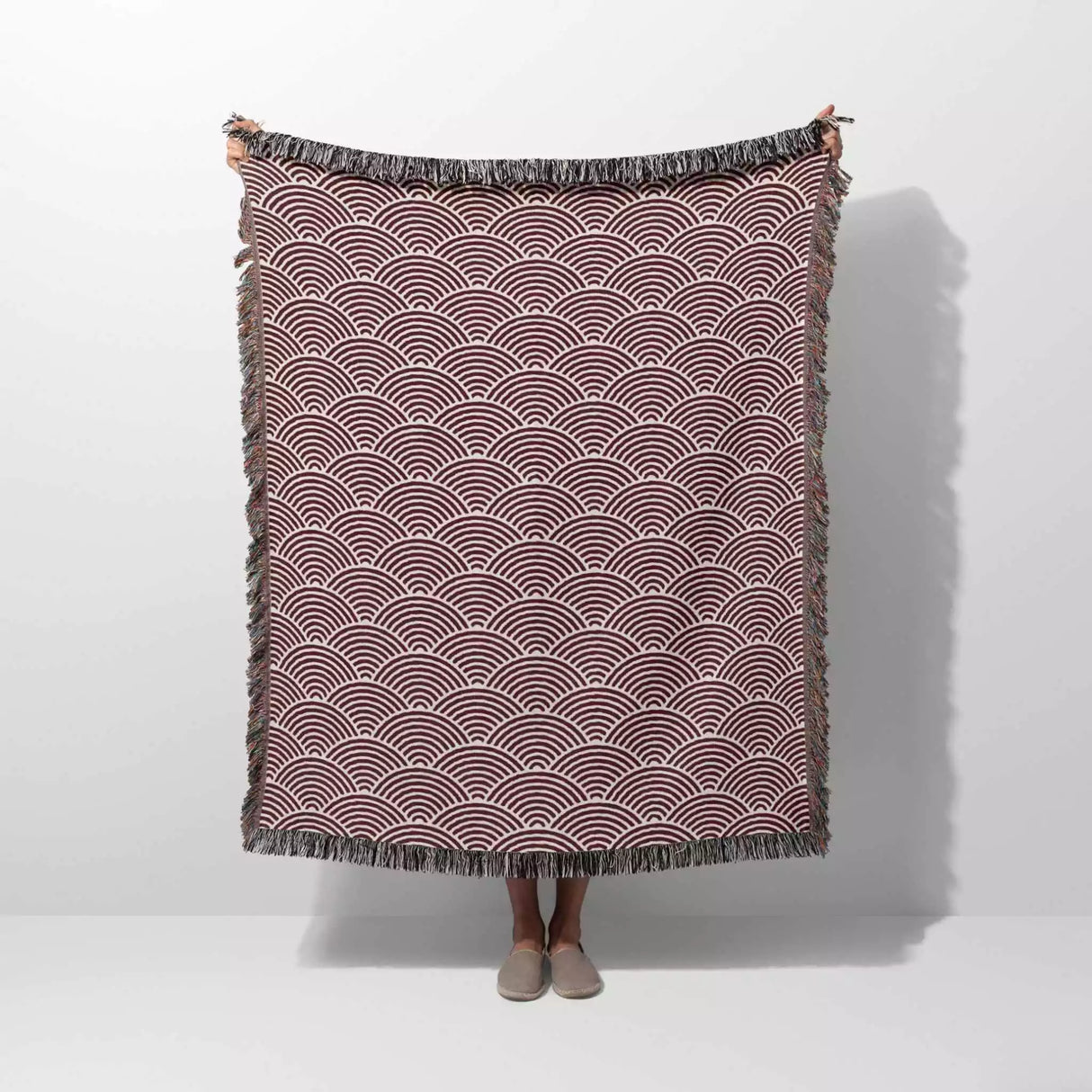 Japanese Wave Red Pattern Woven Throw Blanket and Tapestry - DesignerOllie.com