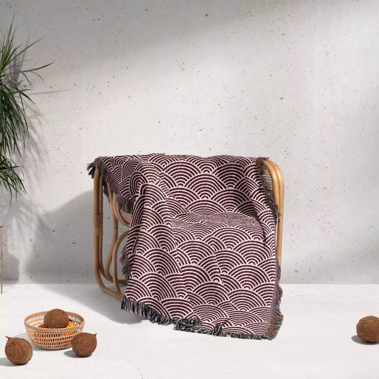 Japanese Wave Red Pattern Woven Throw Blanket and Tapestry - DesignerOllie.com