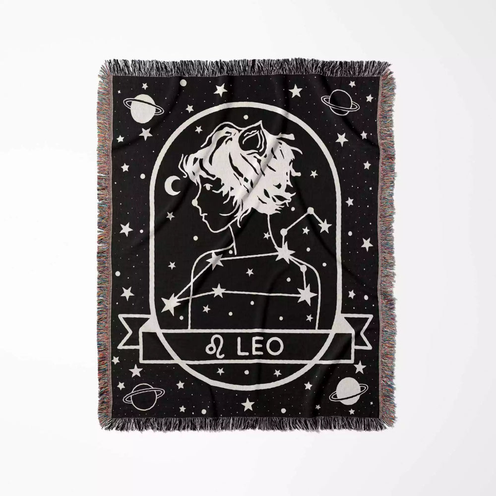 Leo Zodiac Sign Astrology Woman Woven Throw Blanket Tapestry - DesignerOllie.com