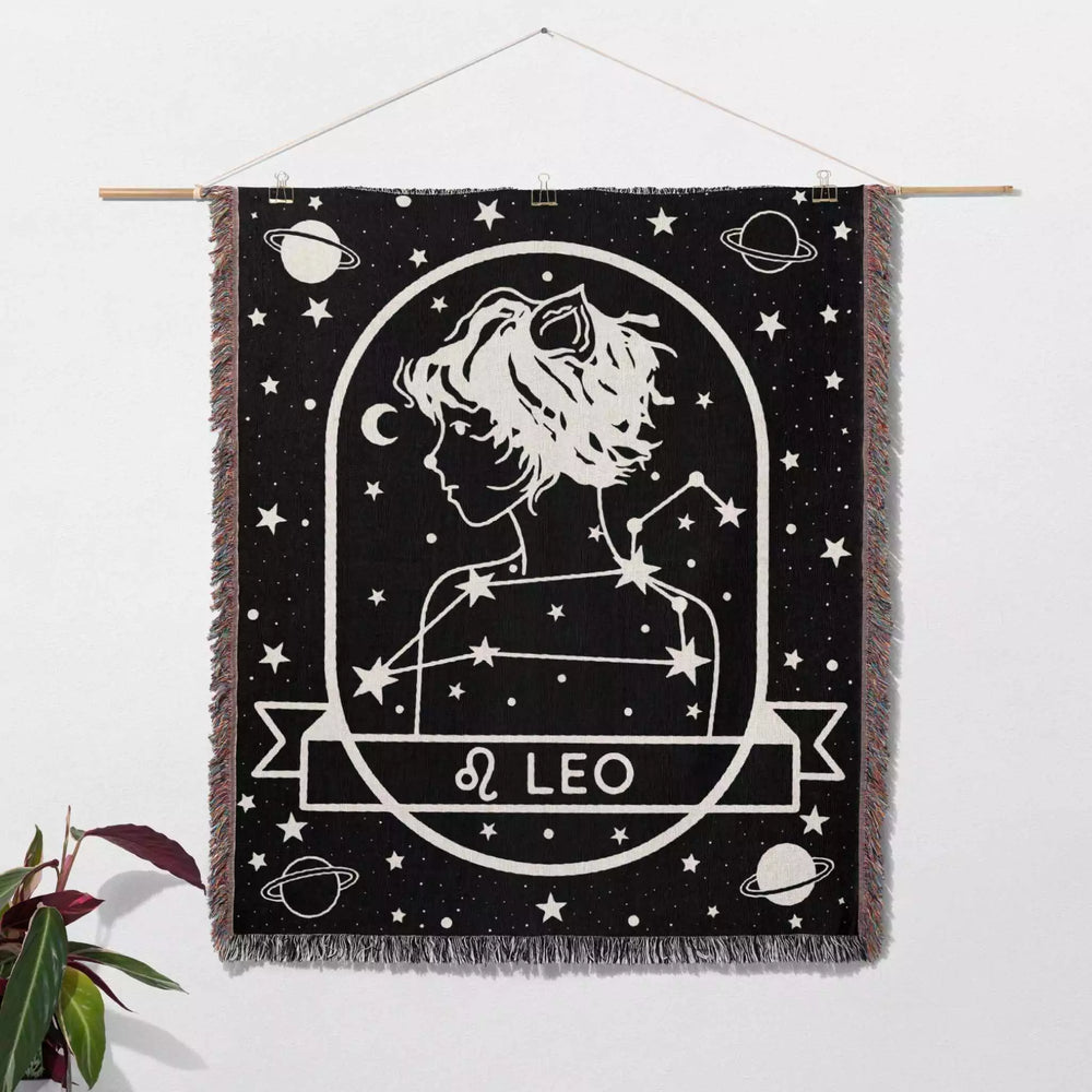 Leo Zodiac Sign Astrology Woman Woven Throw Blanket Tapestry - DesignerOllie.com