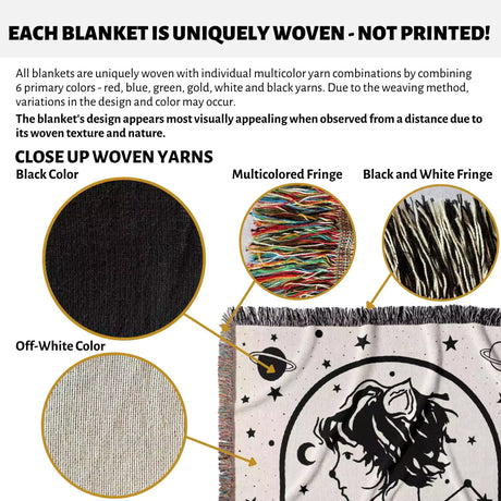 Leo Zodiac Sign Astrology Woman Woven Throw Blanket and Tapestry Blanket - DesignerOllie.com