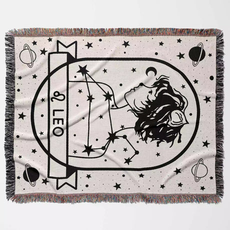 Leo Zodiac Sign Astrology Woman Woven Throw Blanket and Tapestry Blanket - DesignerOllie.com