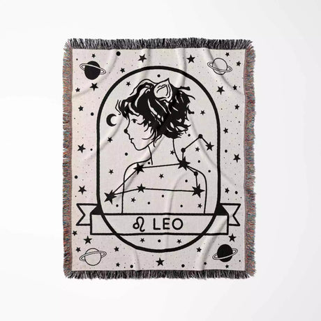 Leo Zodiac Sign Astrology Woman Woven Throw Blanket and Tapestry Blanket - DesignerOllie.com