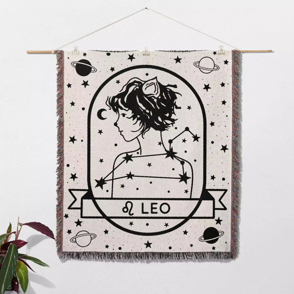 Leo Zodiac Sign Astrology Woman Woven Throw Blanket and Tapestry Blanket - DesignerOllie.com