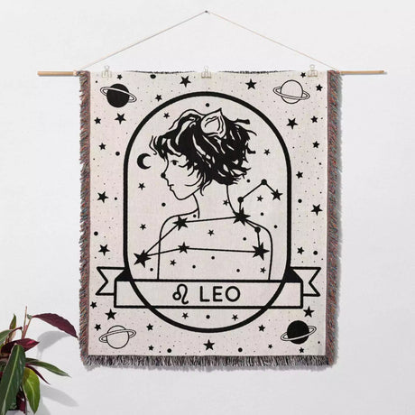 Leo Zodiac Sign Astrology Woman Woven Throw Blanket and Tapestry Blanket - DesignerOllie.com