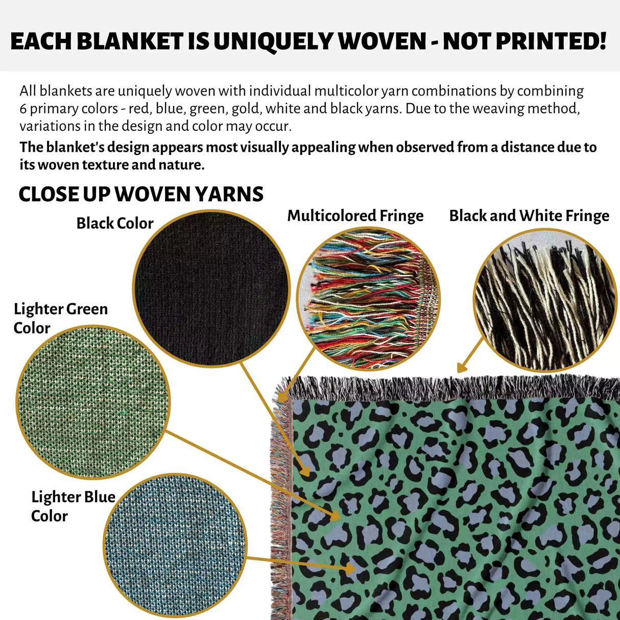 Leopard Animal Print Blue and Green Woven Throw Blanket and Tapestry - DesignerOllie.com