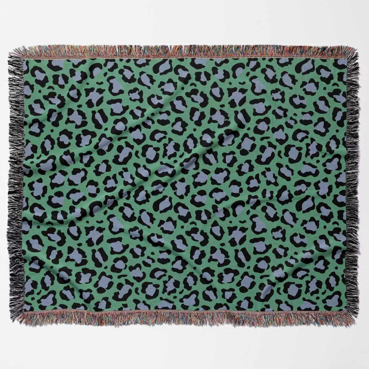 Leopard Animal Print Blue and Green Woven Throw Blanket and Tapestry - DesignerOllie.com