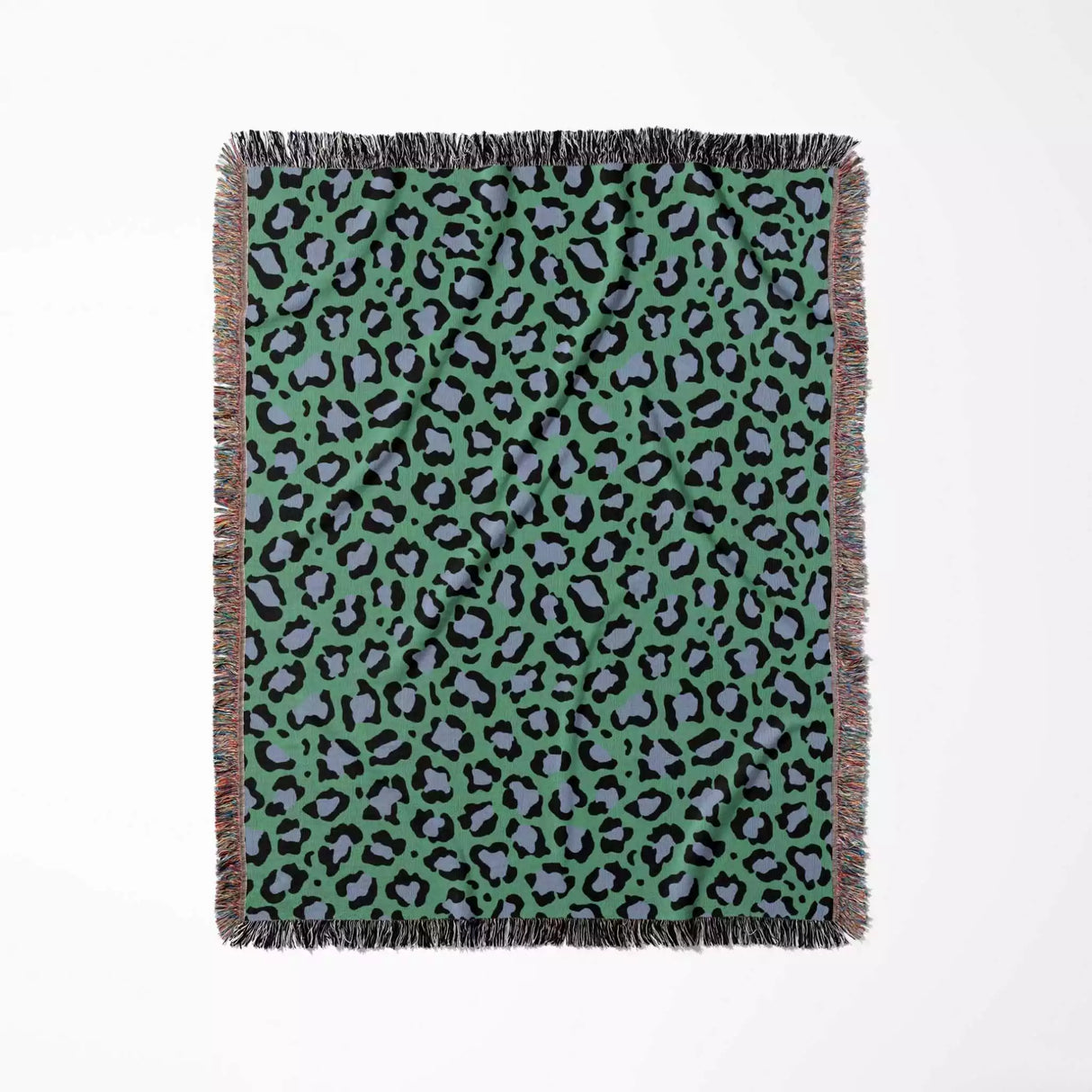 Leopard Animal Print Blue and Green Woven Throw Blanket and Tapestry - DesignerOllie.com