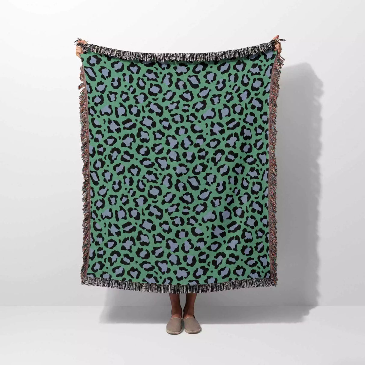 Leopard Animal Print Blue and Green Woven Throw Blanket and Tapestry - DesignerOllie.com