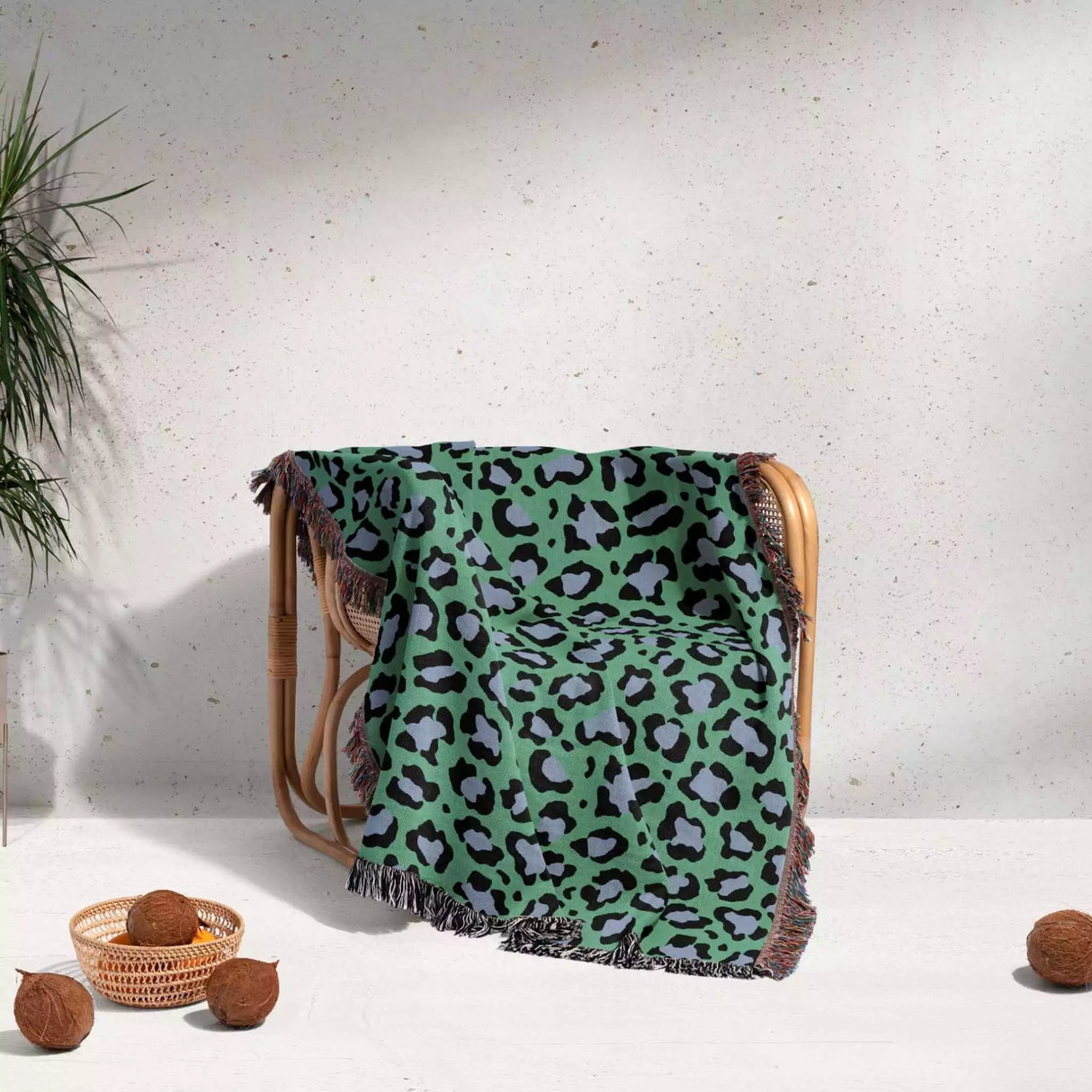 Leopard Animal Print Blue and Green Woven Throw Blanket and Tapestry - DesignerOllie.com