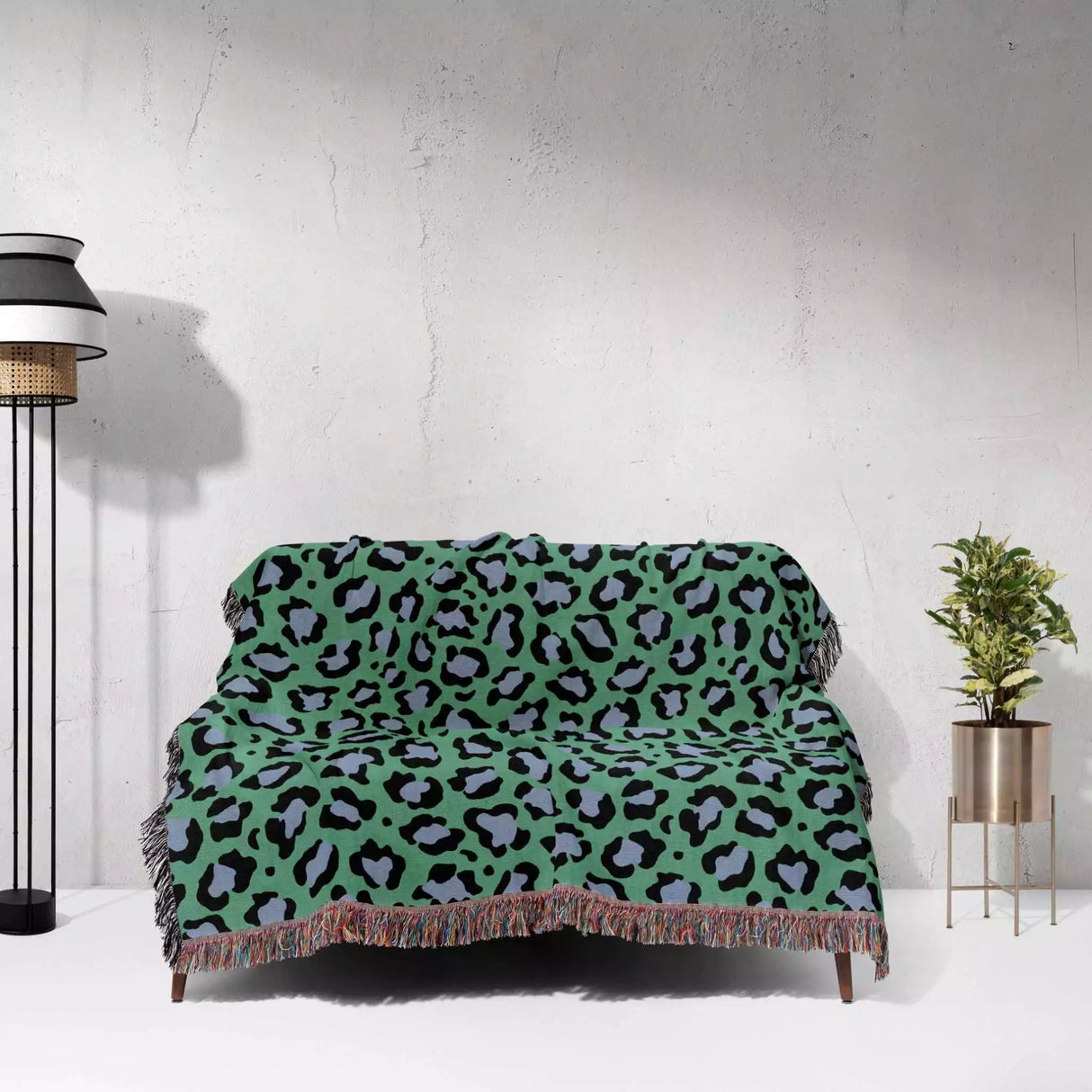Leopard Animal Print Blue and Green Woven Throw Blanket and Tapestry - DesignerOllie.com