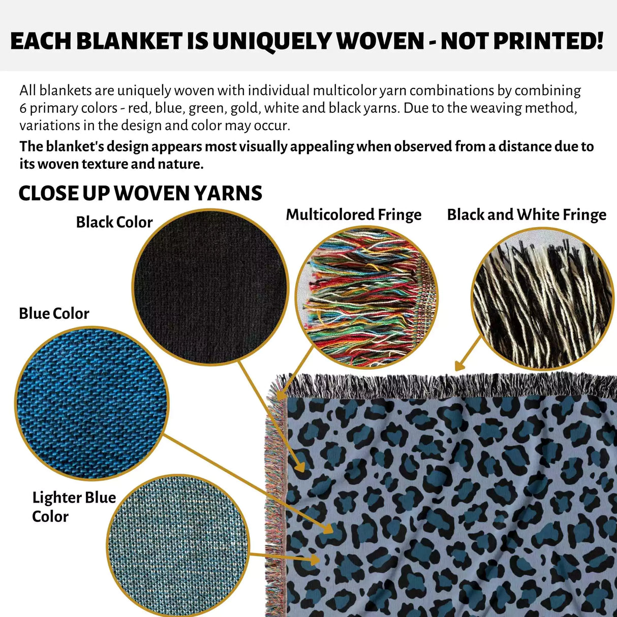 Leopard Animal Print Blue and Light Blue Woven Throw Blanket and Tapestry - DesignerOllie.com