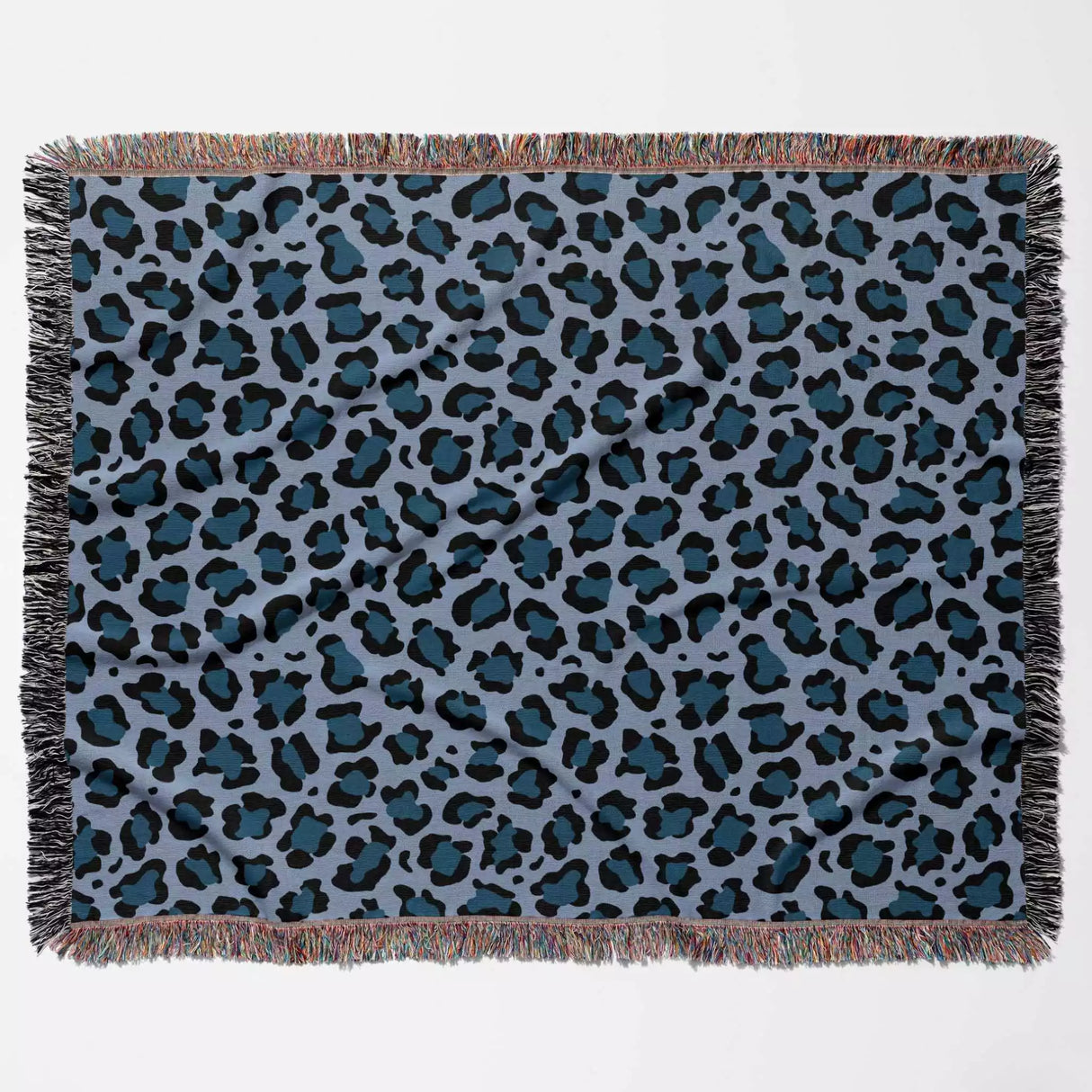 Leopard Animal Print Blue and Light Blue Woven Throw Blanket and Tapestry - DesignerOllie.com