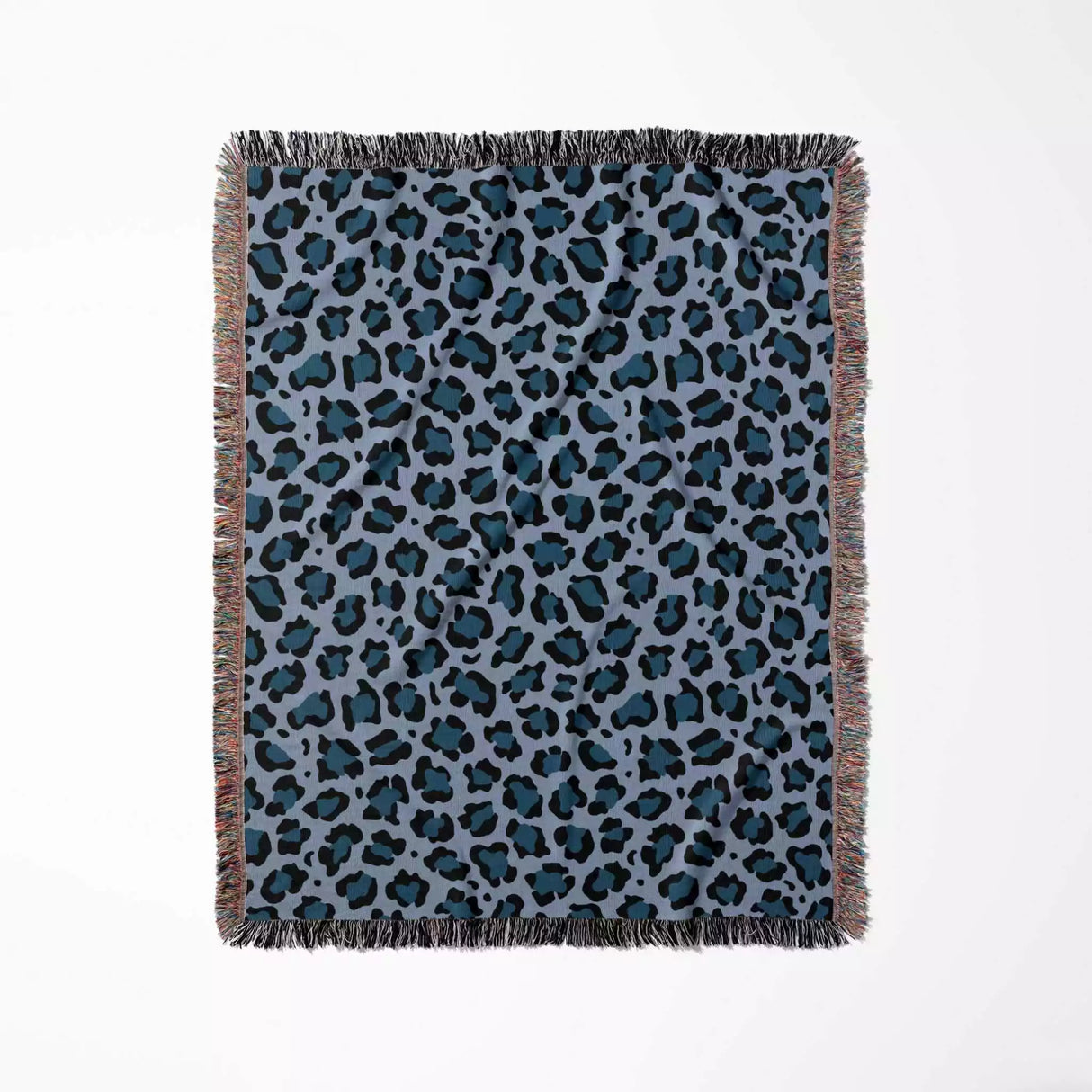 Leopard Animal Print Blue and Light Blue Woven Throw Blanket and Tapestry - DesignerOllie.com