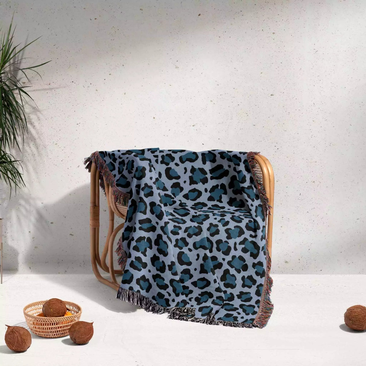 Leopard Animal Print Blue and Light Blue Woven Throw Blanket and Tapestry - DesignerOllie.com