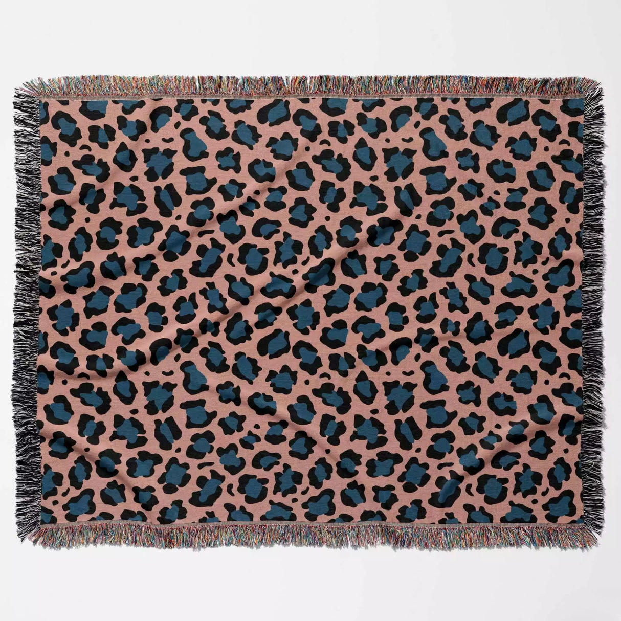 Leopard Animal Print Blue and Light Red Woven Throw Blanket and Tapestry - DesignerOllie.com