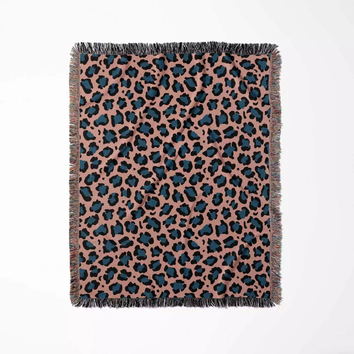 Leopard Animal Print Blue and Light Red Woven Throw Blanket and Tapestry - DesignerOllie.com