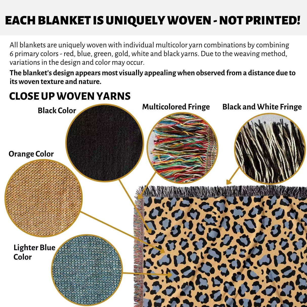 Leopard Animal Print Blue and Orange Woven Throw Blanket and Tapestry - DesignerOllie.com