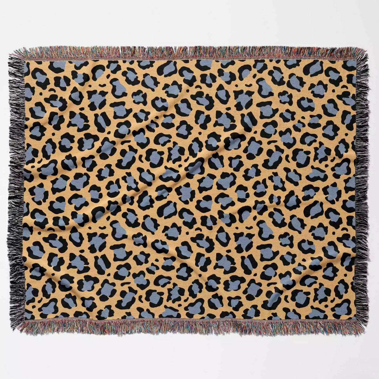 Leopard Animal Print Blue and Orange Woven Throw Blanket and Tapestry - DesignerOllie.com