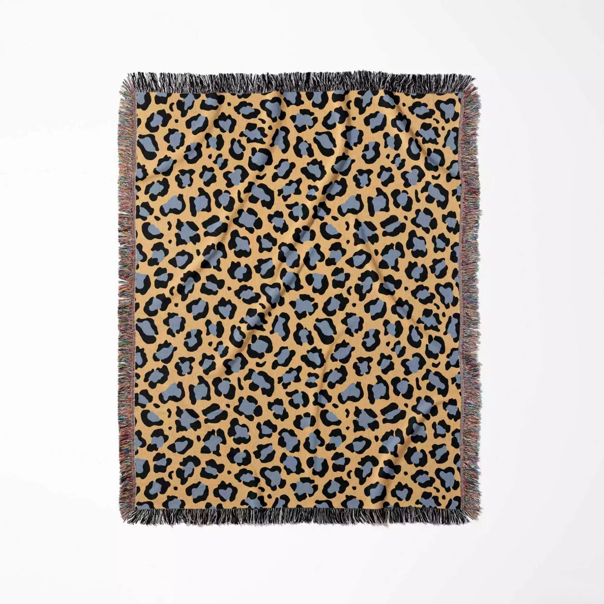 Leopard Animal Print Blue and Orange Woven Throw Blanket and Tapestry - DesignerOllie.com