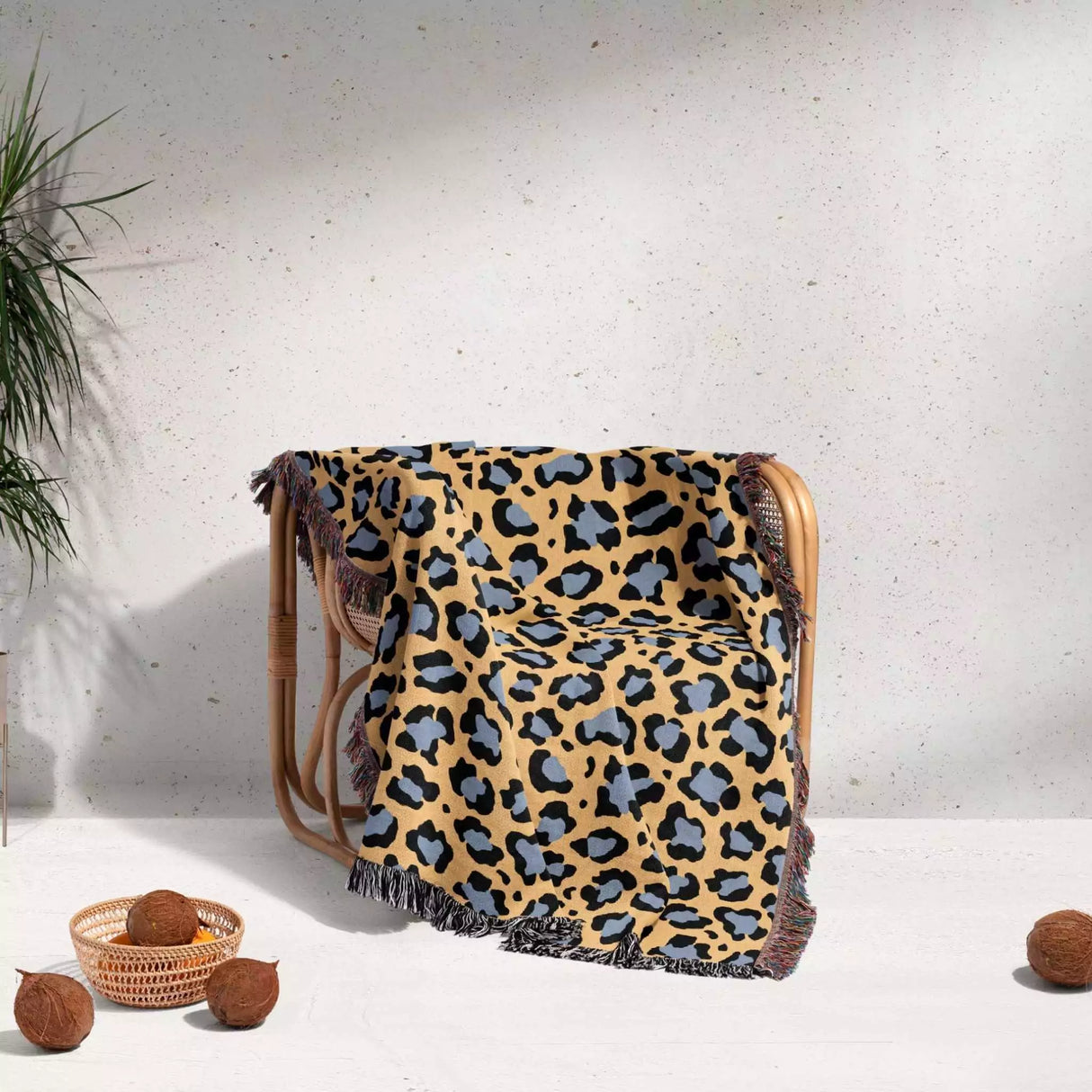 Leopard Animal Print Blue and Orange Woven Throw Blanket and Tapestry - DesignerOllie.com