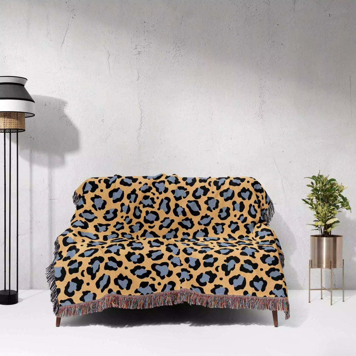Leopard Animal Print Blue and Orange Woven Throw Blanket and Tapestry - DesignerOllie.com