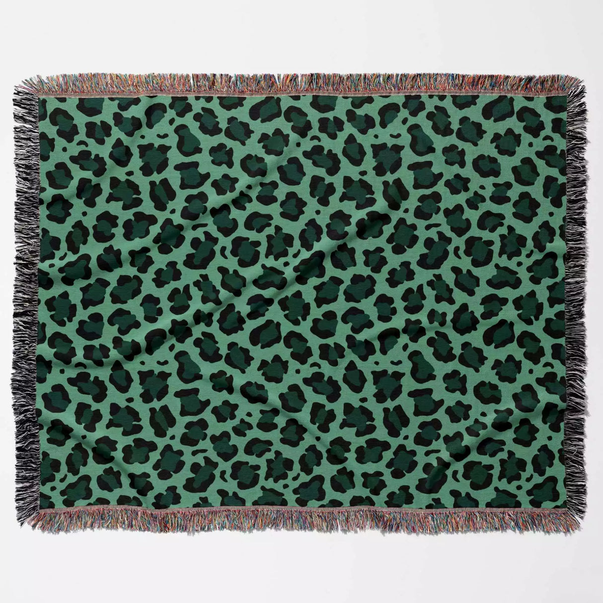 Leopard Animal Print Forest Green and Light Green Woven Throw Blanket and Tapestry - DesignerOllie.com