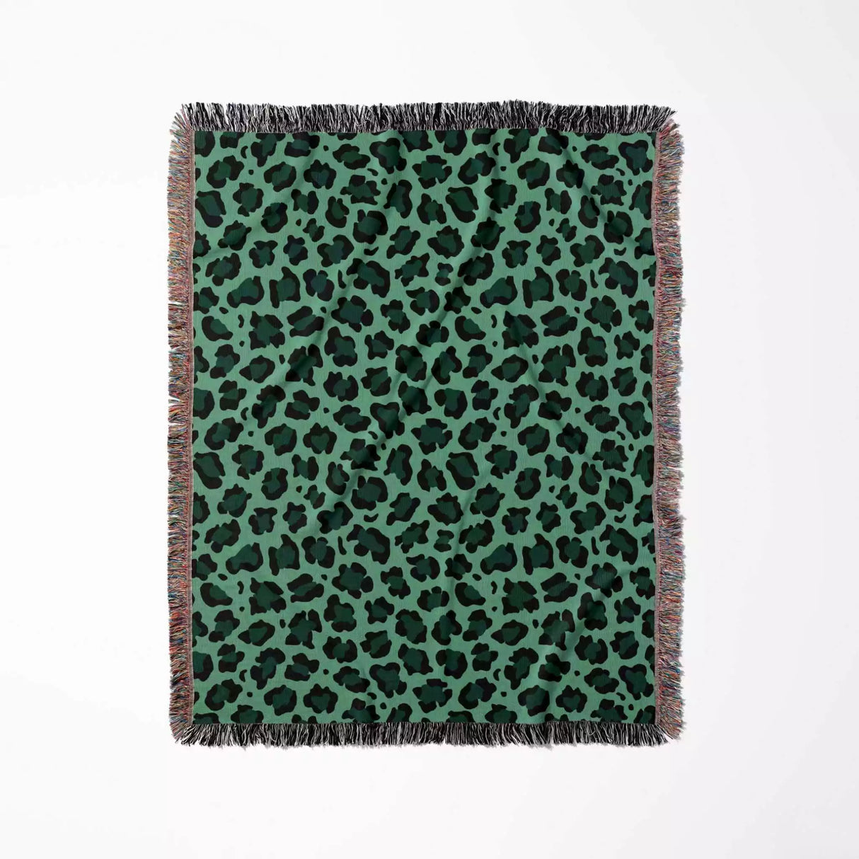 Leopard Animal Print Forest Green and Light Green Woven Throw Blanket and Tapestry - DesignerOllie.com